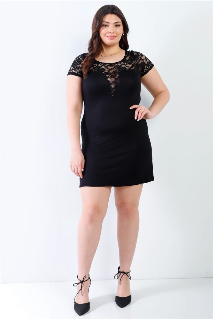 Plus lace details short sleeve mini dress - image 2