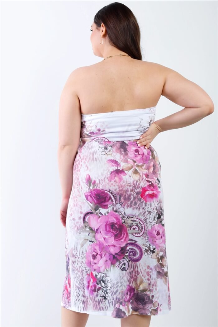 Plus Pink Flower Print Sleeveless Midi Dress - Image 3