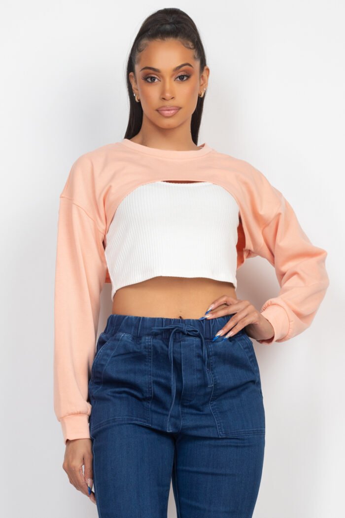Ribbed sleeveless top with shrug sweater