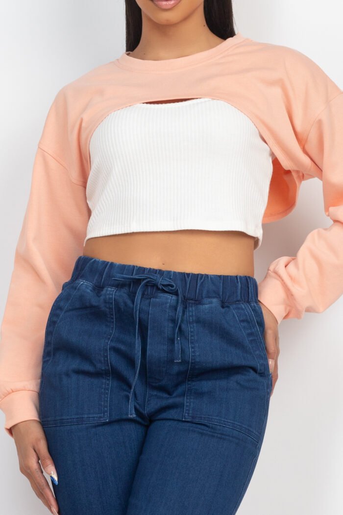 Ribbed sleeveless top with shrug sweater