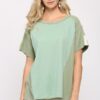 Ribbed And Solid Mixed Raw Edge Top