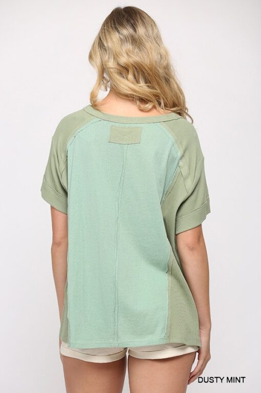 Ribbed And Solid Mixed Raw Edge Top - Image 5