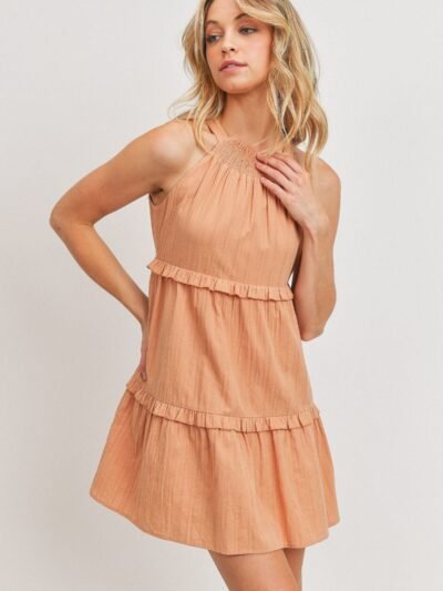Textured Woven Fabric With Tiered Sl Dress