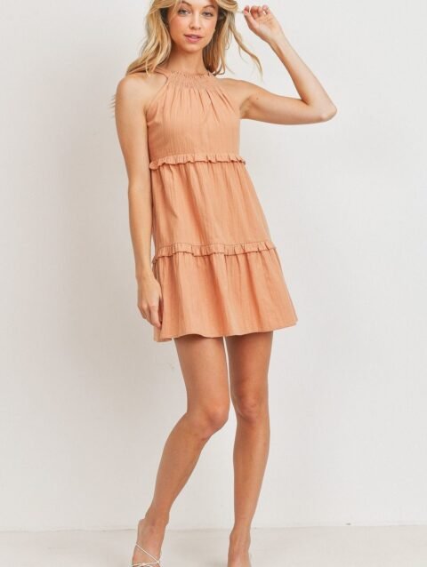 Textured Woven Fabric With Tiered Sl Dress