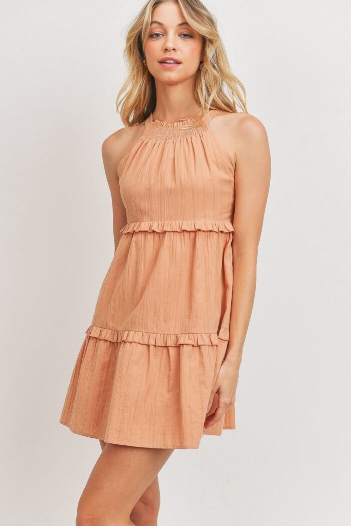 Textured woven fabric with tiered sl dress