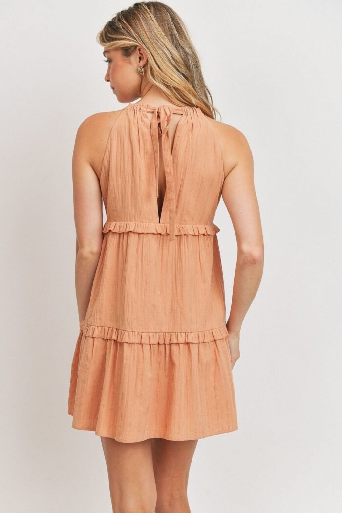 Textured woven fabric with tiered sl dress