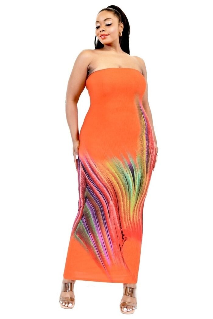 Plus Sleeveless Color Gradient Tube Top Maxi Dress - Image 1