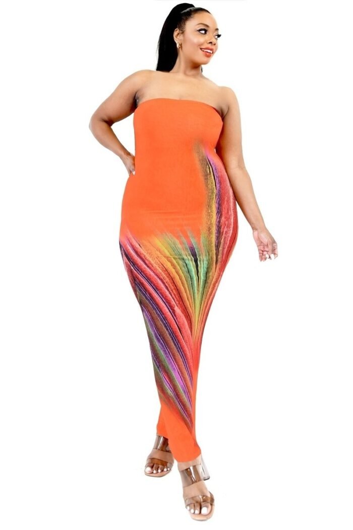Plus Sleeveless Color Gradient Tube Top Maxi Dress - Image 2