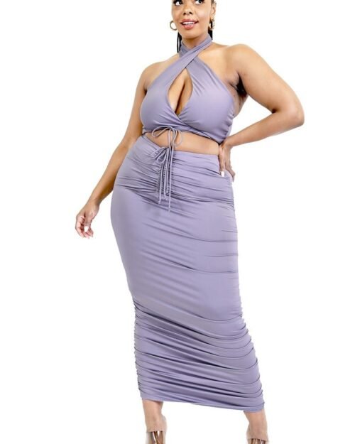 plus solid 2 piece halter top set