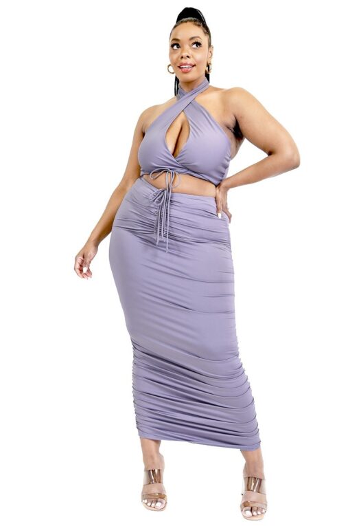 Plus Solid 2 Piece Halter Top Set - Image 2