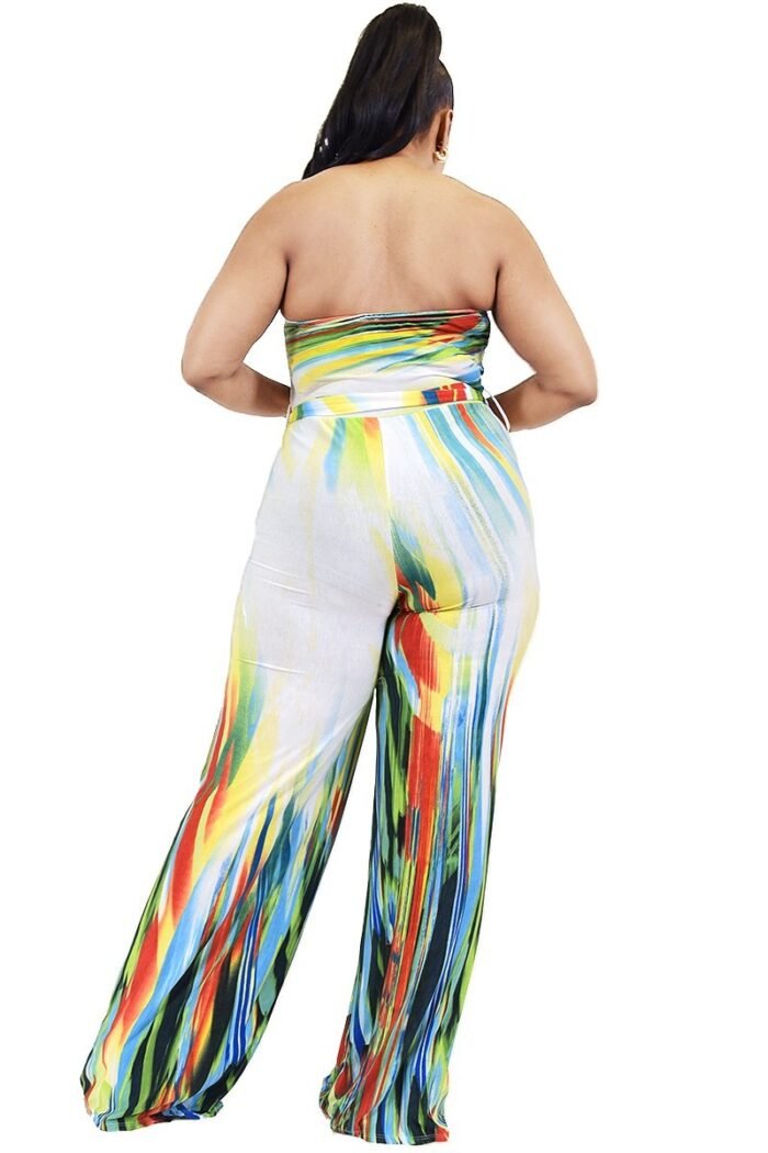 Plus Off Shoulder Color Brushed Tie Waist Jumpsuit - Image 3