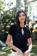 Mesh Ruched Cut-out Detail Short Sleeve Top - Image 12