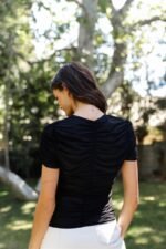 Mesh Ruched Cut-out Detail Short Sleeve Top - Image 13