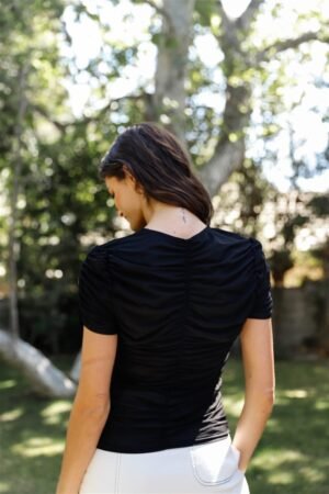 Mesh Ruched Cut-out Detail Short Sleeve Top Mesh Ruched Cut-out Detail Short Sleeve Top