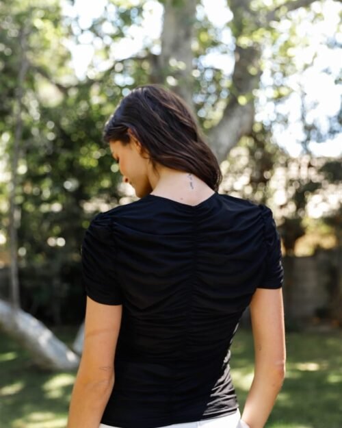 mesh ruched cut-out detail short sleeve top