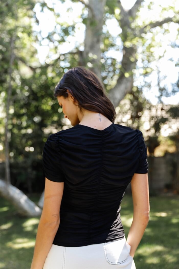 Mesh ruched cut-out detail short sleeve top - image 13