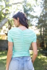Mesh Ruched Cut-out Detail Short Sleeve Top - Image 10