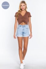 Ruched Lettuce Edge Seamless Rib Top - Image 2