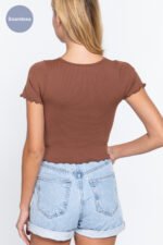 Ruched Lettuce Edge Seamless Rib Top - Image 4