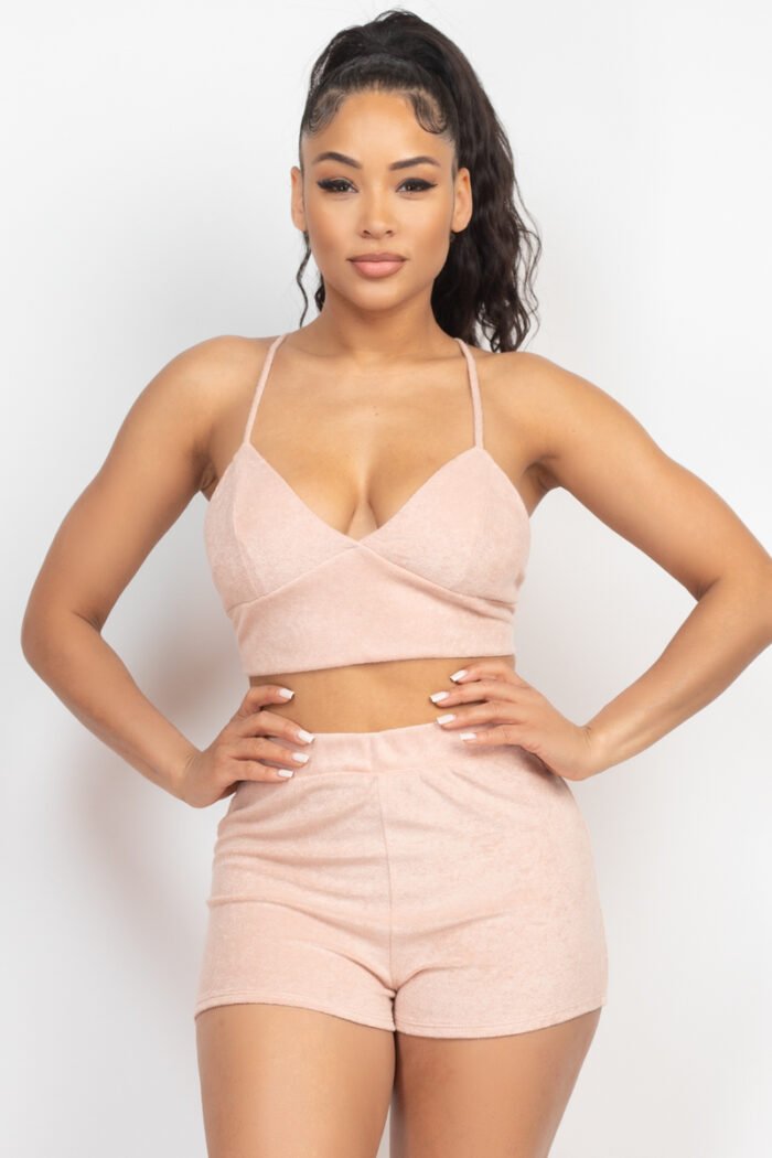 Terry towel bralette top & mini shorts set - image 1