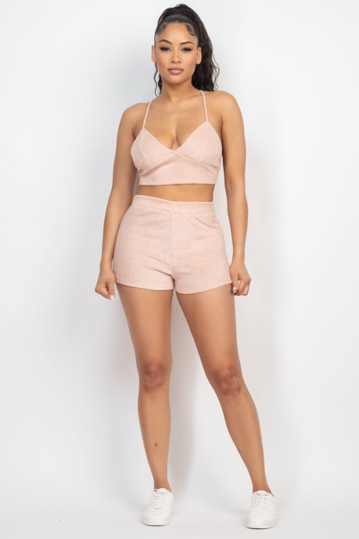 Terry towel bralette top & mini shorts set - image 2