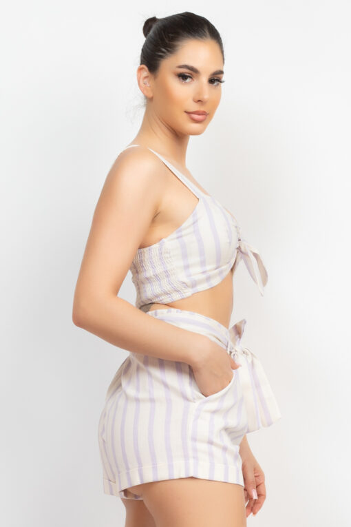 Tie-front Striped Crop Top & Belted Shorts Set - Image 9