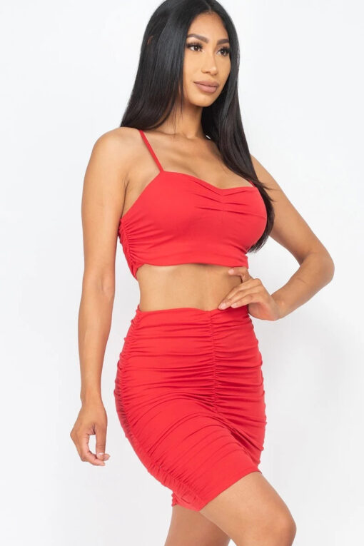 Ruched Crop Top And Skirt Sets - Image 9