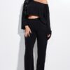 Solid French Terry Long Slouchy Long Sleeve Top And Pants With Pockets Two P...
