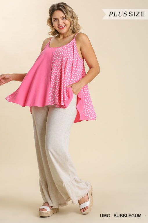 Linen Blend Mixed Animal Print Adjustable Spaghetti Strap Top - Image 2