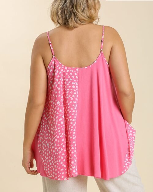 linen blend mixed animal print adjustable spaghetti strap top