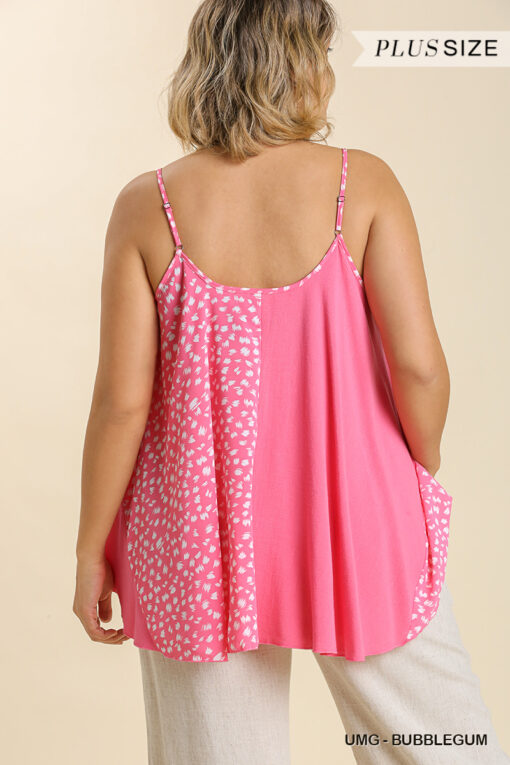Linen Blend Mixed Animal Print Adjustable Spaghetti Strap Top - Image 3