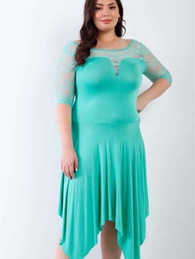 Plus Mint Lace Details Handkerchief Hem Midi Dress