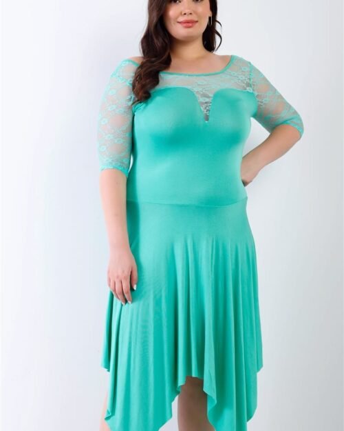 plus mint lace details handkerchief hem midi dress