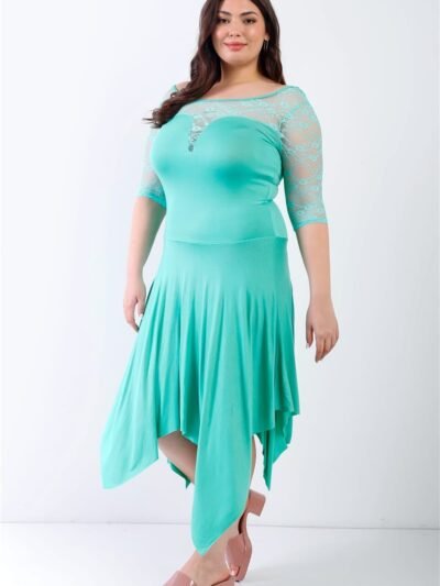 Plus Mint Lace Details Handkerchief Hem Midi Dress