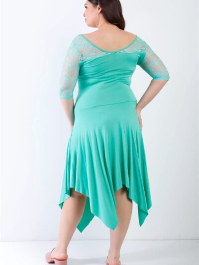 Plus Mint Lace Details Handkerchief Hem Midi Dress