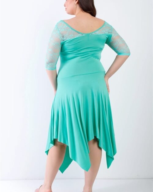 plus mint lace details handkerchief hem midi dress