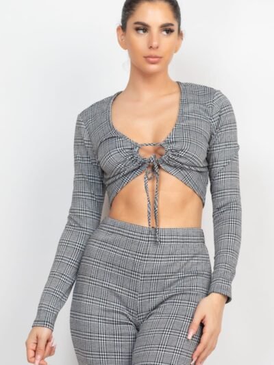 Plaid Cut-out Long Sleeve Top & Pants Set Plaid Cut-out Long Sleeve Top & Pants Set