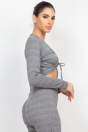 Plaid Cut-out Long Sleeve Top & Pants Set Plaid Cut-out Long Sleeve Top & Pants Set