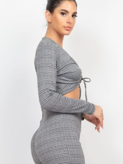 Plaid Cut-out Long Sleeve Top & Pants Set Plaid Cut-out Long Sleeve Top & Pants Set