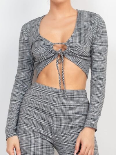 Plaid Cut-out Long Sleeve Top & Pants Set Plaid Cut-out Long Sleeve Top & Pants Set