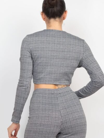 Plaid Cut-out Long Sleeve Top & Pants Set Plaid Cut-out Long Sleeve Top & Pants Set