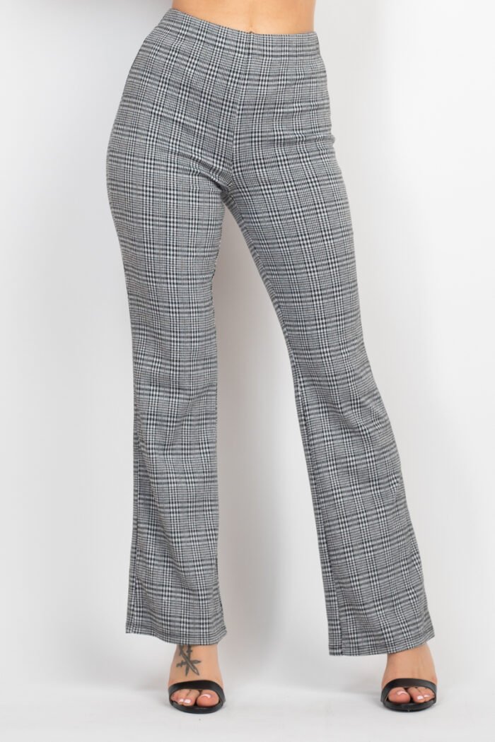 Plaid cut-out long sleeve top & pants set