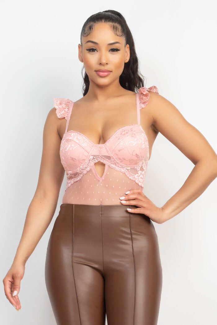 Sweetheart cut-out cami ruffled bodysuit