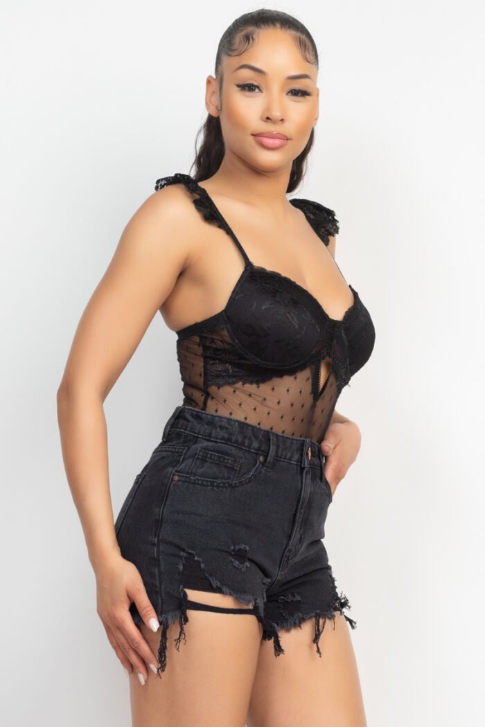 Sweetheart cut-out cami ruffled bodysuit