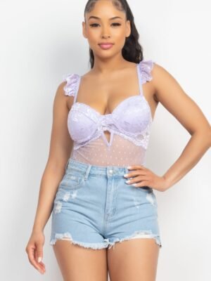 Sweetheart Cut-out Cami Ruffled Bodysuit