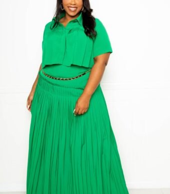 Pleated Cropped Shirt And Maxi Skirt Set