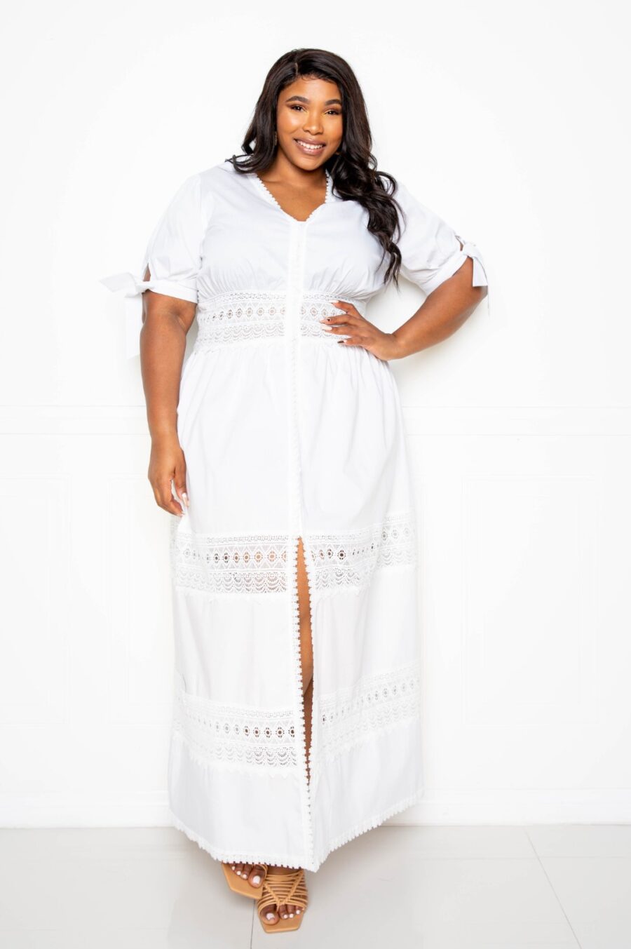 Puff sleeve maxi dress with lace insert