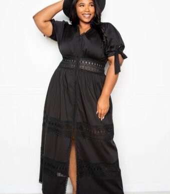 Puff Sleeve Maxi Dress With Lace Insert