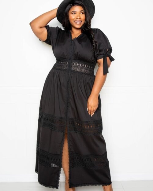 puff sleeve maxi dress with lace insert