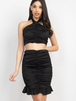 Halter Neck Crop Top & Skirts Set
